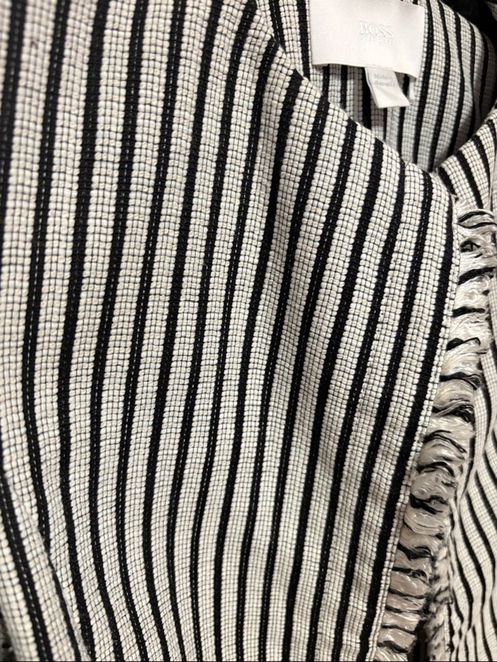 Hugo Boss Black and White Striped Collarless Blazer - Picture 4 of 14